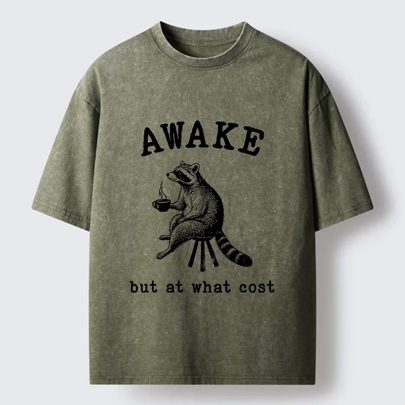 Tokyo‑Tiger Coffee Raccoon Mood Washed T‑Shirt