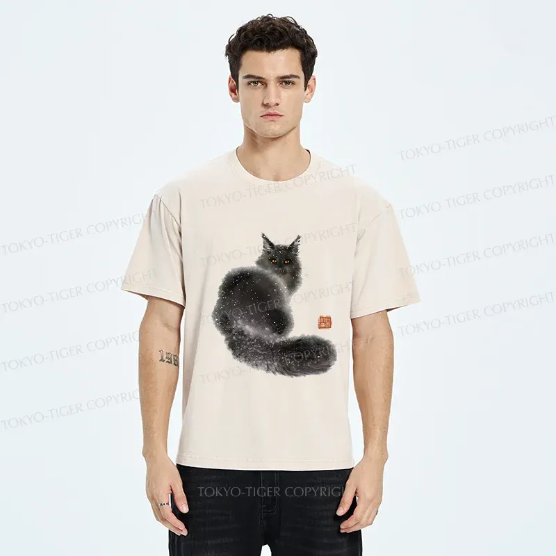 Tokyo-Tiger Fat Black Cat Washed T-Shirt