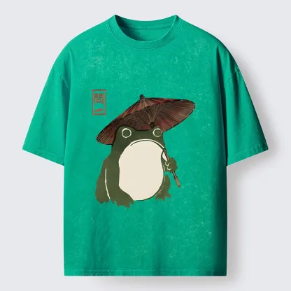 Tokyo‑Tiger Zen Frog Vibe Washed T‑Shirt