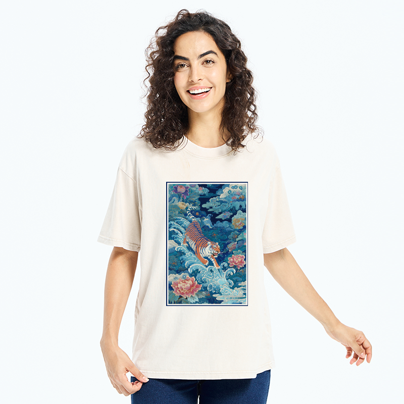 Tokyo-Tiger Beneath Auspicious Clouds Washed T-Shirt