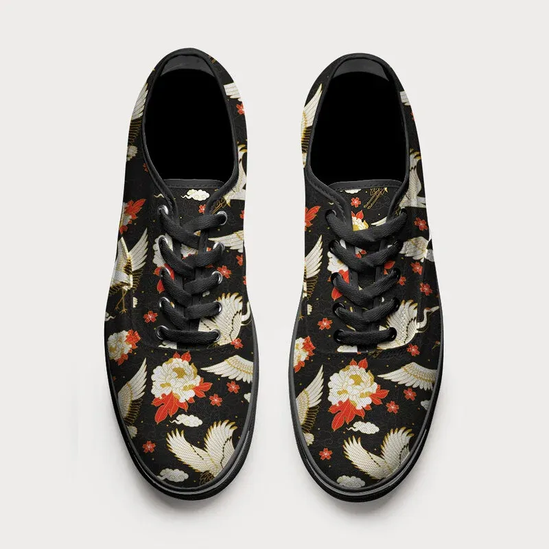 Tokyo-Tiger Celestial Cranes And Blossoms Canvas Shoes