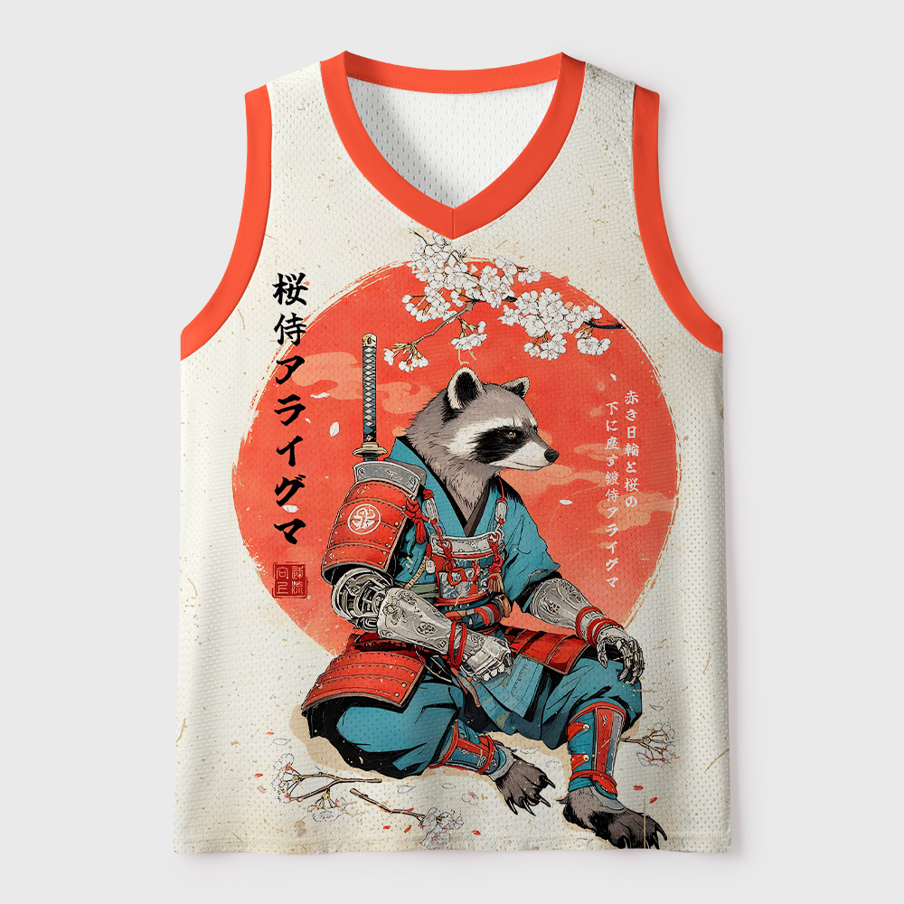 Tokyo-Tiger Sakura Japanese Raccoon Samurai Mesh Tank Top