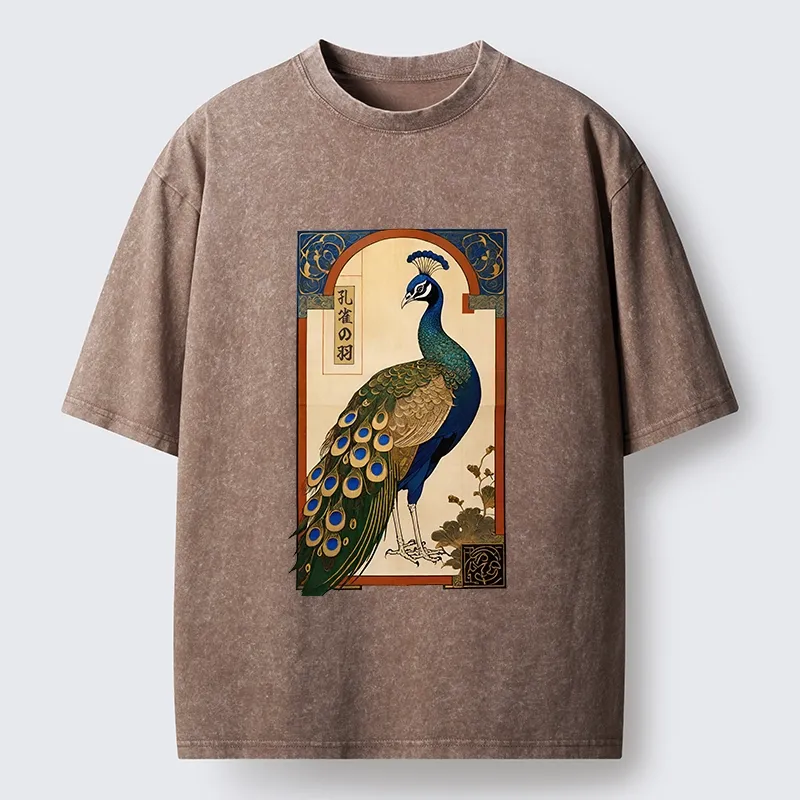 Tokyo‑Tiger Noble Peacock Art Washed T‑Shirt