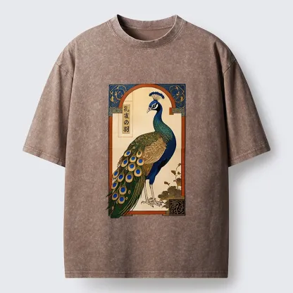 Tokyo‑Tiger Noble Peacock Art Washed T‑Shirt