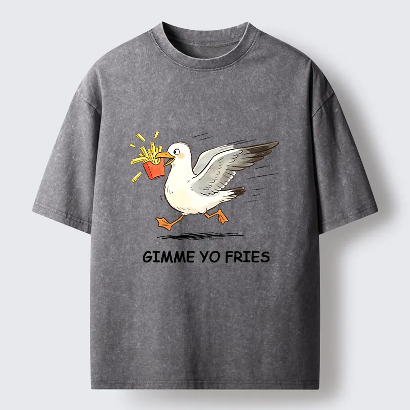 Tokyo-Tiger Funny Seagull Fries Meme Washed T-Shirt