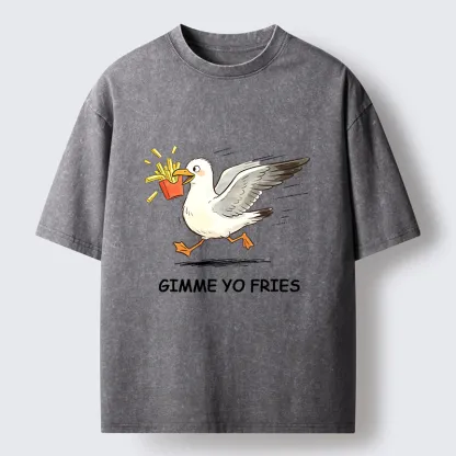 Tokyo-Tiger Funny Seagull Fries Meme Washed T-Shirt