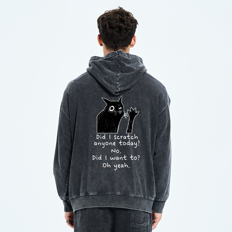 Tokyo-Tiger Black Cat Scratches People Washed Zip Hoodie