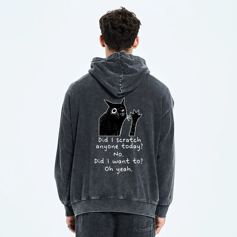 Tokyo-Tiger Black Cat Scratches People Washed Zip Hoodie