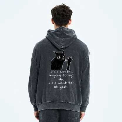 Tokyo-Tiger Black Cat Scratches People Washed Zip Hoodie