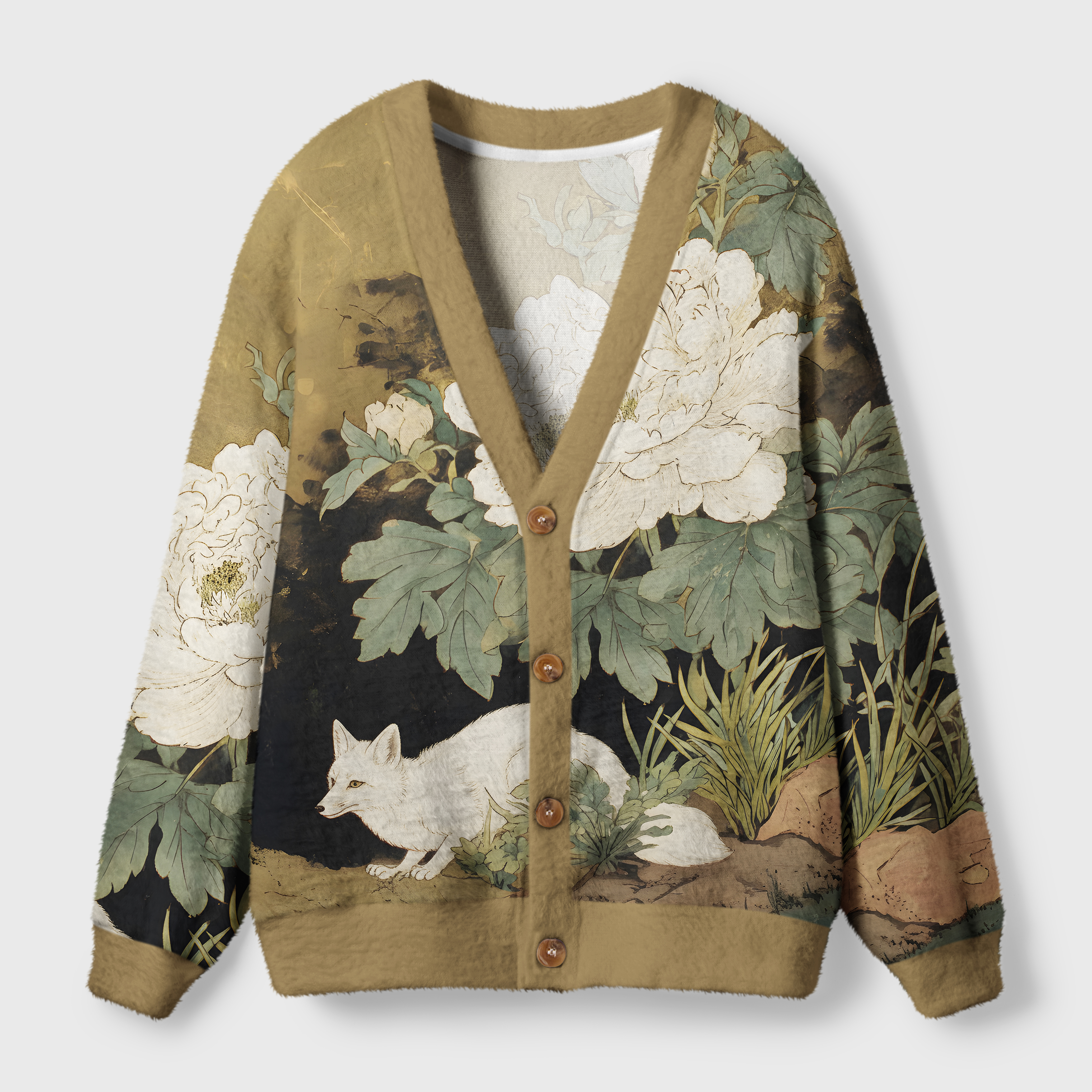 Tokyo-Tiger Peony And Fox Cardigan Sweater