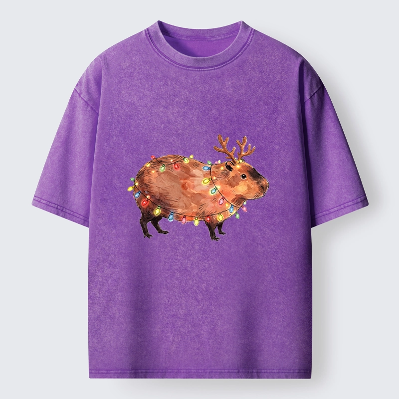 Tokyo‑Tiger Christmas Capybara Glow Washed T‑Shirt