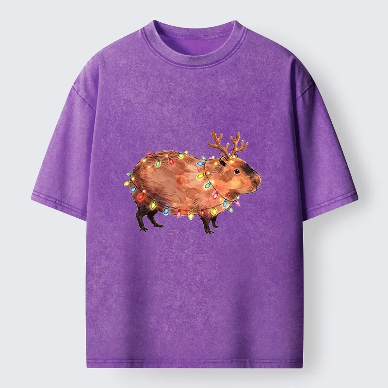 Tokyo‑Tiger Christmas Capybara Glow Washed T‑Shirt