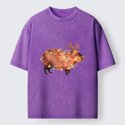 Tokyo‑Tiger Christmas Capybara Glow Washed T‑Shirt