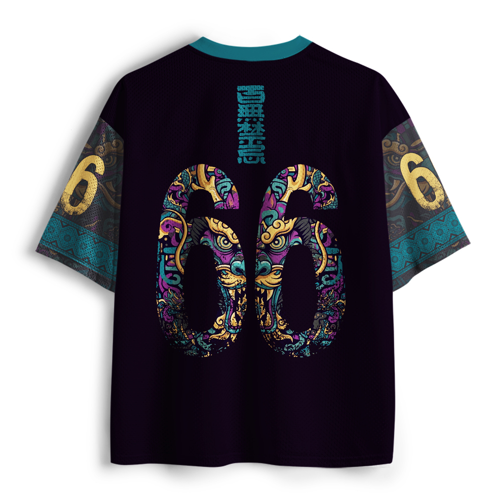 Tokyo-Tiger Traditional Oriental Dragon Ornate Mesh Jersey