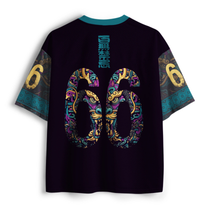 Tokyo-Tiger Traditional Oriental Dragon Ornate Mesh Jersey