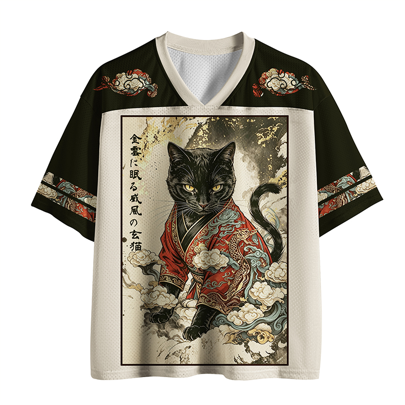 Tokyo-Tiger Traditional Robe Cat Art  Mesh Jersey