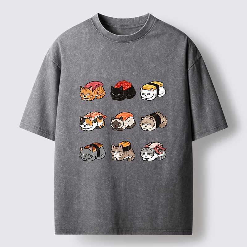 Tokyo-Tiger Funny Sushi Cats Meme Washed T-Shirt