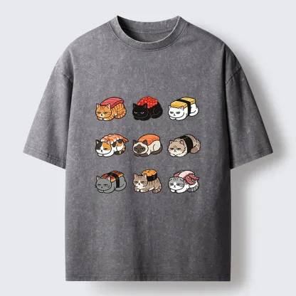 Tokyo-Tiger Funny Sushi Cats Meme Washed T-Shirt