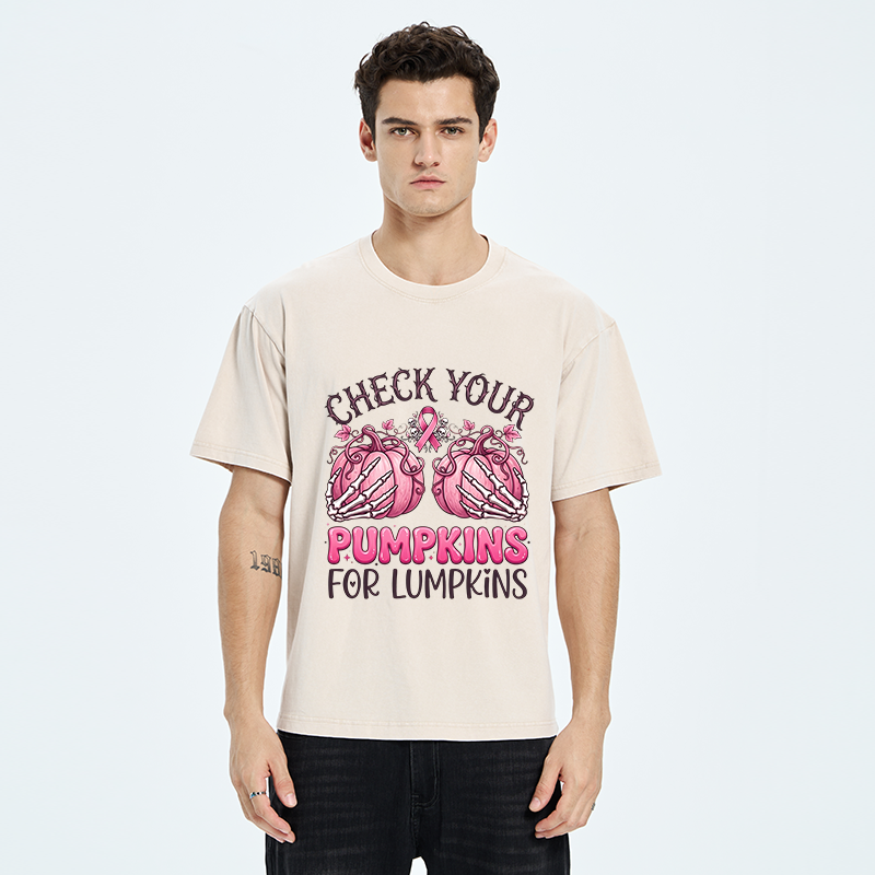 Tokyo-Tiger Halloween Pumpkin Breast Cancer Awareness Washed T-Shirt