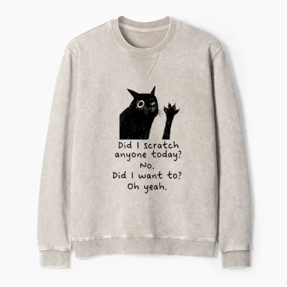 Tokyo-Tiger Black Cat Scratches People Washed Terry Sweatshirt