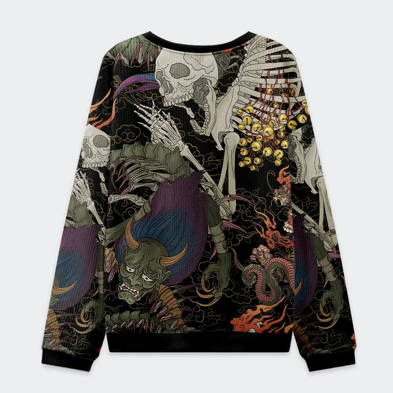 Tokyo-Tiger Japanese Yokai And Skeletons Christmas Ugly Sweatshirt