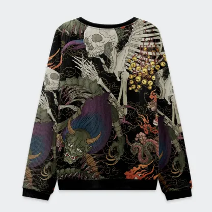 Tokyo-Tiger Japanese Yokai And Skeletons Christmas Ugly Sweatshirt