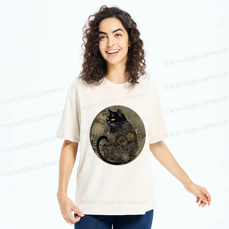 Tokyo-Tiger Vintage Art Cat Washed T-Shirt