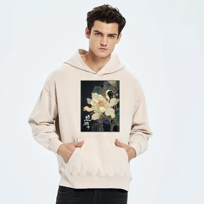 Tokyo-Tiger Lotus Adorned With Golden Specks Washed Hoodie