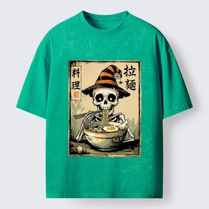 Tokyo‑Tiger Funny Skull Ramen Washed T‑Shirt