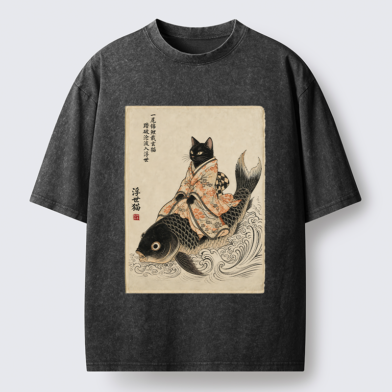 Tokyo-Tiger Vintage Japan Cat Art Washed T-Shirt