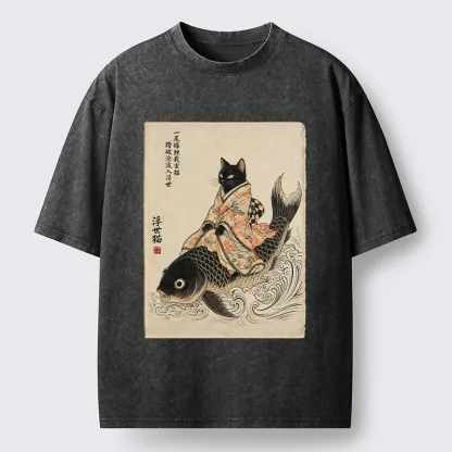 Tokyo-Tiger Vintage Japan Cat Art Washed T-Shirt