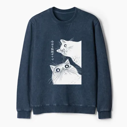 Tokyo-Tiger The Cat Is Watching Today Washed Terry Sweatshirt