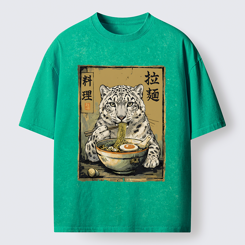 Tokyo-Tiger Ramen Snow Leopard Meme Washed T-Shirt