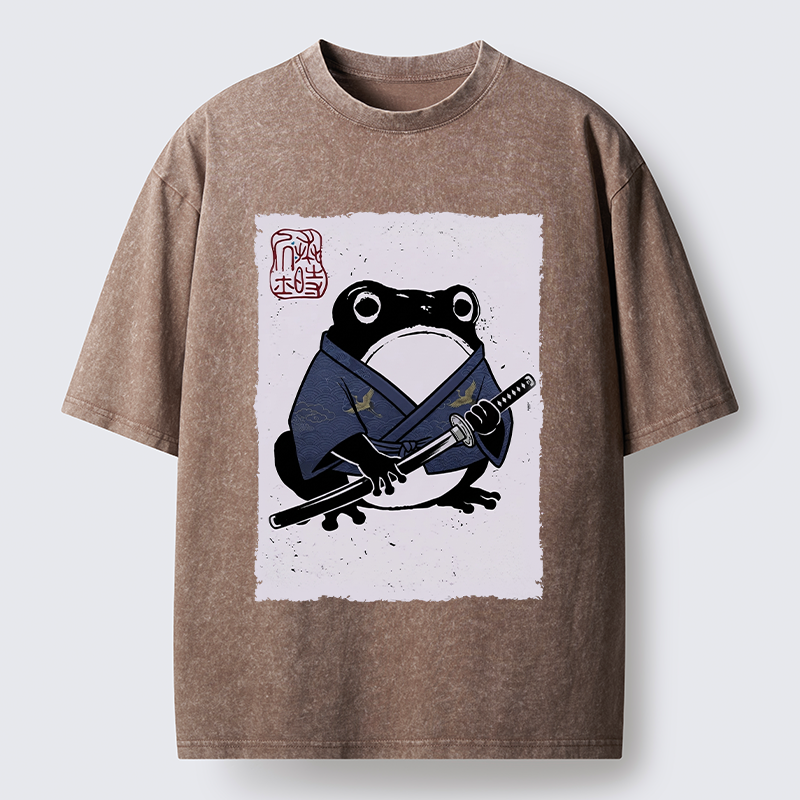 Tokyo-Tiger Samurai Frog Art Washed T-Shirt