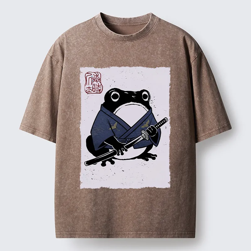 Tokyo-Tiger Samurai Frog Art Washed T-Shirt