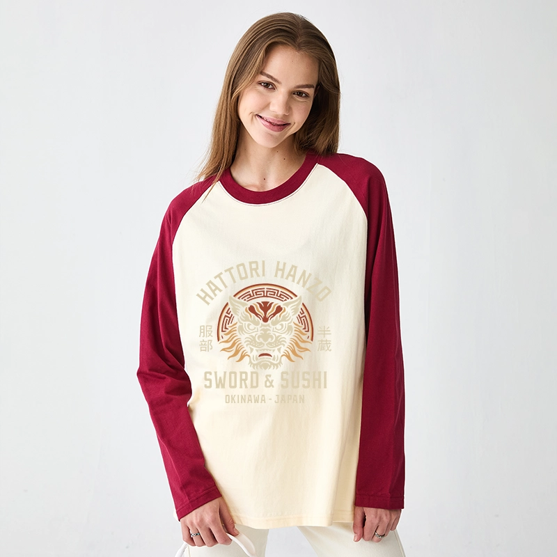 Tokyo-Tiger Hattori Lion Japanese Samurai Raglan Long Sleeve T-shirt