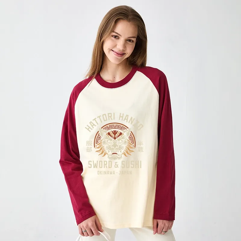 Tokyo-Tiger Hattori Lion Japanese Samurai Raglan Long Sleeve T-shirt