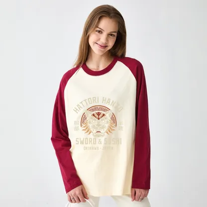 Tokyo-Tiger Hattori Lion Japanese Samurai Raglan Long Sleeve T-shirt