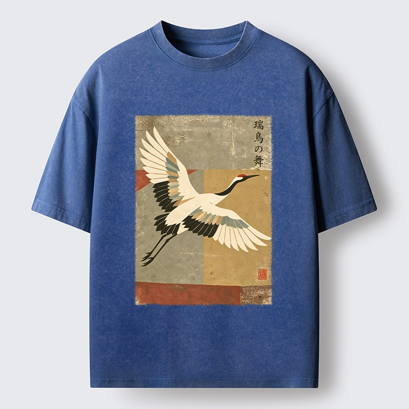 Tokyo‑Tiger Crane Spirit Washed T‑Shirt
