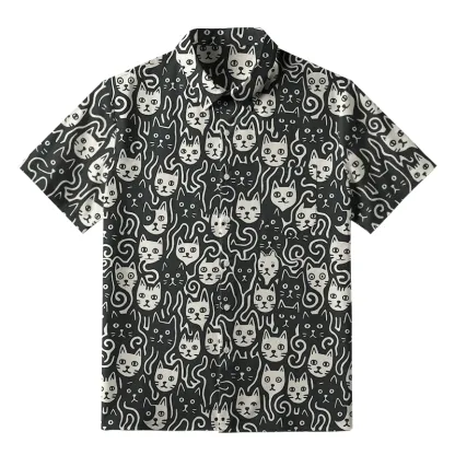 Tokyo-Tiger Cute Feline Gathering Button-up Shirt