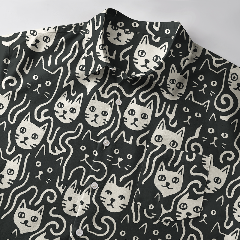 Tokyo-Tiger Cute Feline Gathering Button-up Shirt
