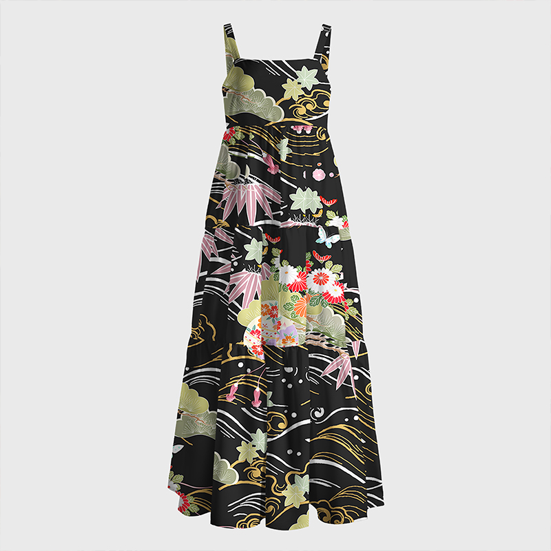 Tokyo-Tiger Floral And Cloud Maxi Dress