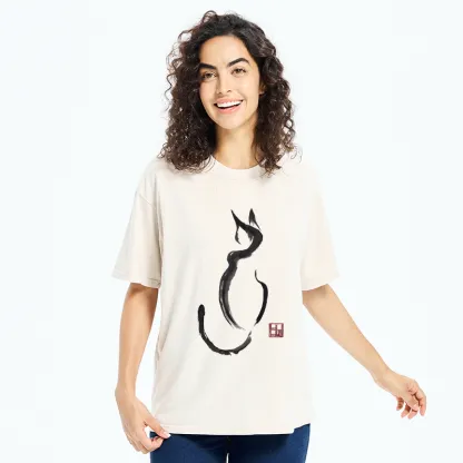 Tokyo-Tiger Minimalist Cat Ink Washed T-Shirt