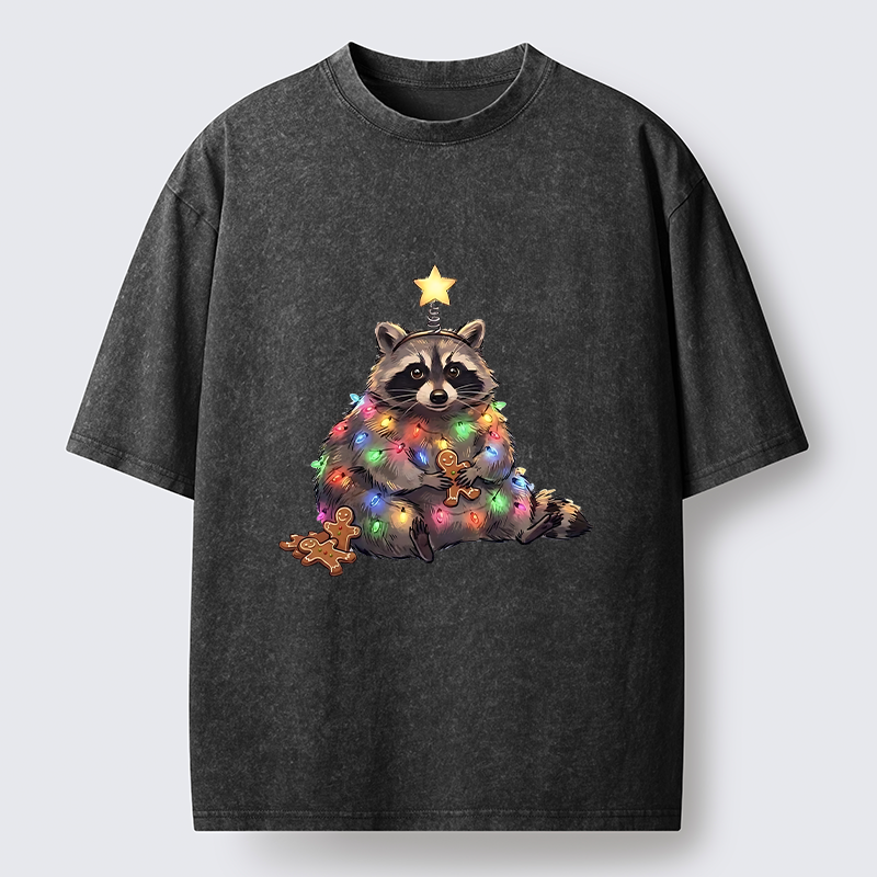Tokyo-Tiger Christmas Raccoon Funny Meme Washed T-Shirt