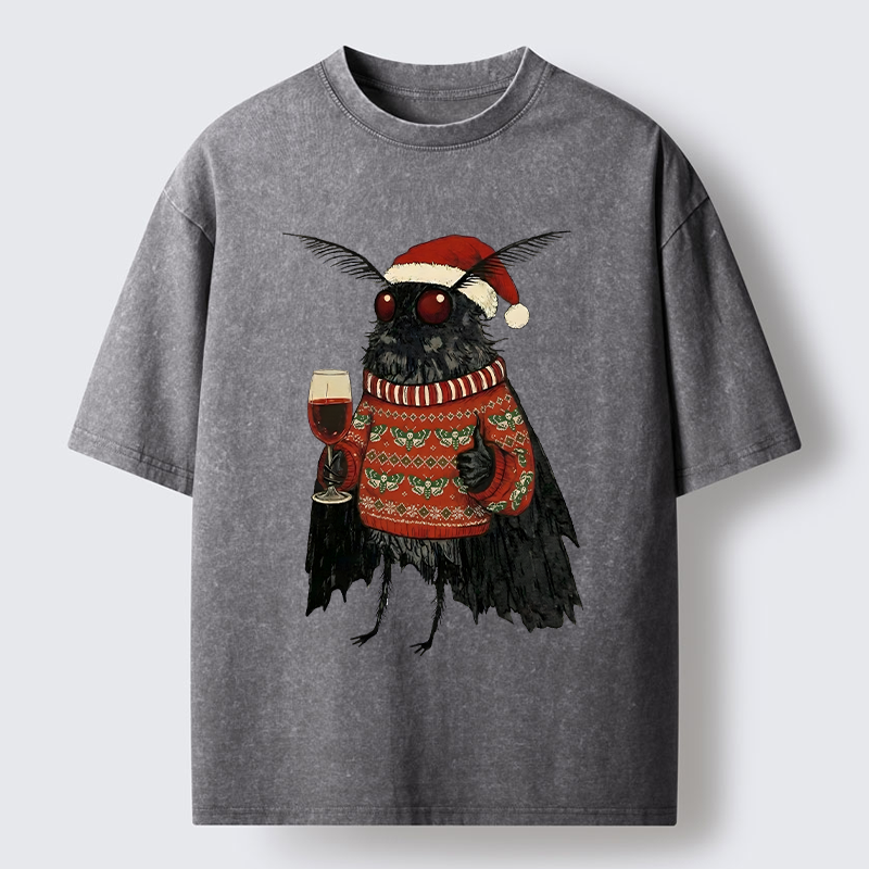 Tokyo-Tiger Christmas Mothman Wine Time Washed T-Shirt