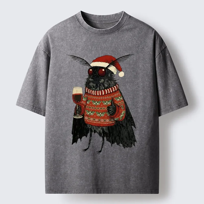 Tokyo-Tiger Christmas Mothman Wine Time Washed T-Shirt