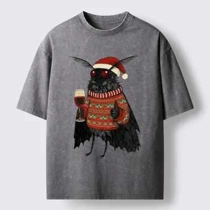 Tokyo-Tiger Christmas Mothman Wine Time Washed T-Shirt