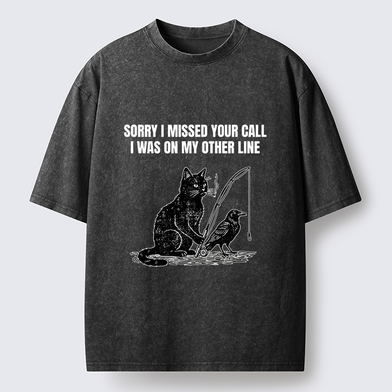 Tokyo-Tiger Funny Cat Fishing With Crow Meme Washed T-Shirt