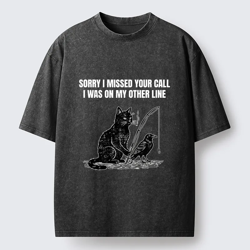 Tokyo-Tiger Funny Cat Fishing With Crow Meme Washed T-Shirt