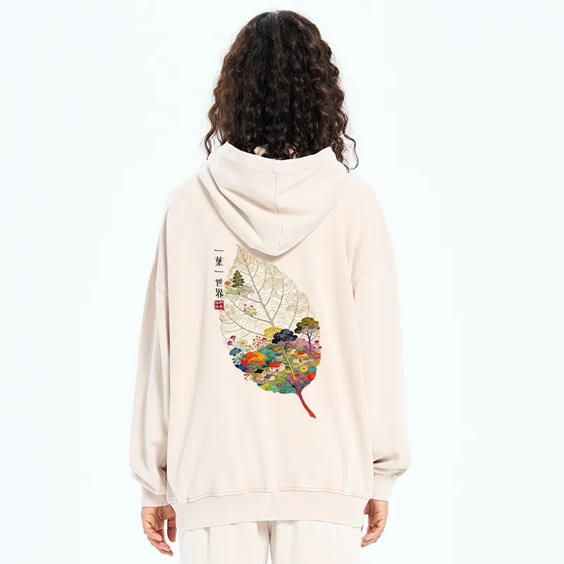 Tokyo-Tiger One Leaf Holds A Tiny Colorful World Washed Zip Hoodie
